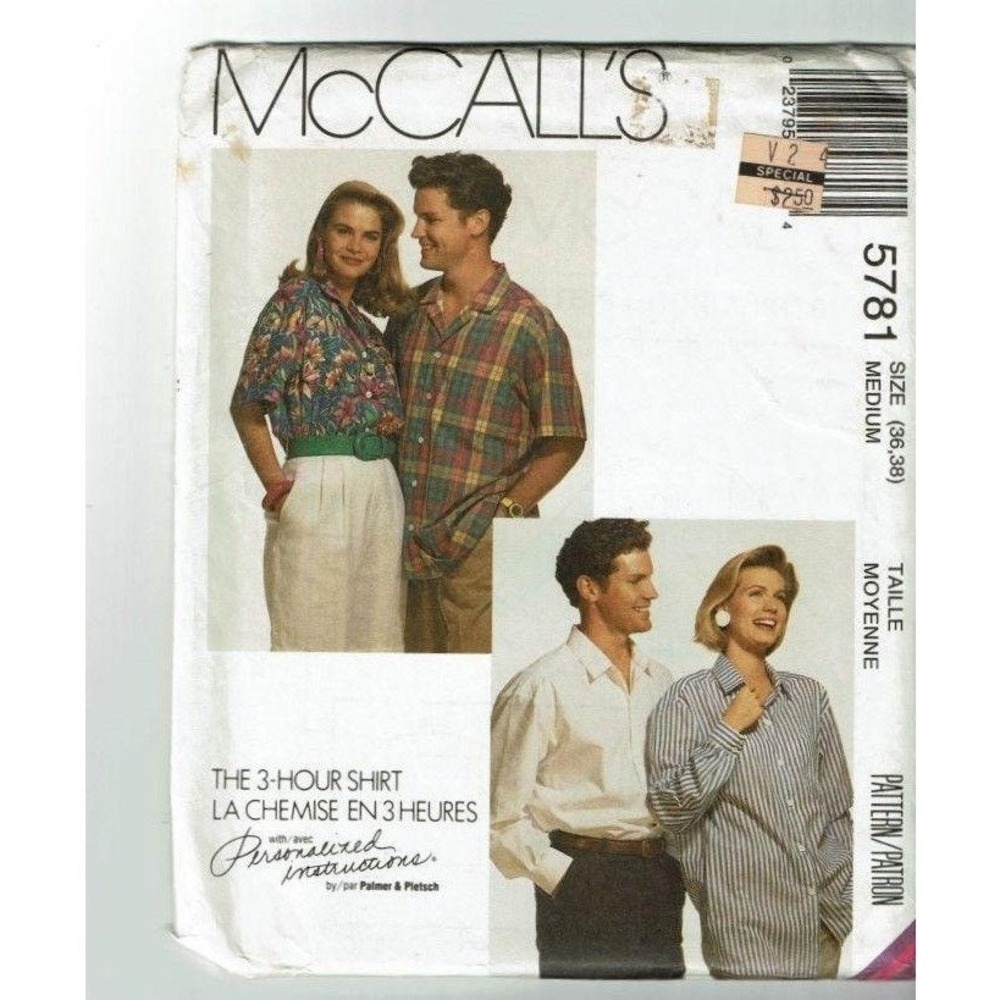 McCall's Sewing Pattern 5781 Mens Womens Teens‎ Button Down Shirt Size 36-38